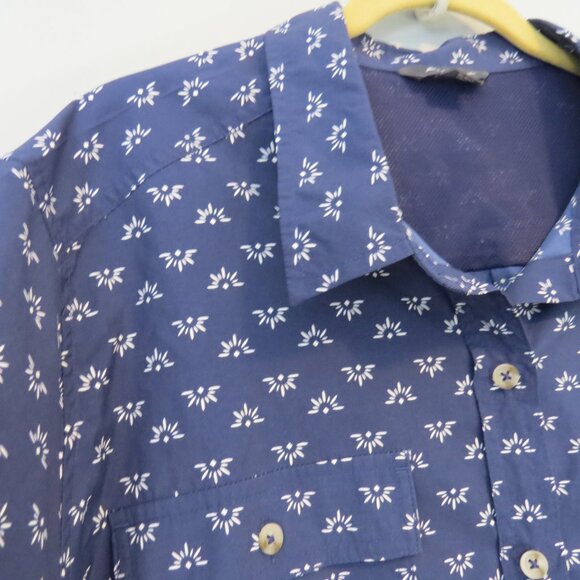 Eddie Bauer Navy & White Short Sleeve Button Up Sun Sunset Sunrise Print Top XXL - Picture 3 of 10